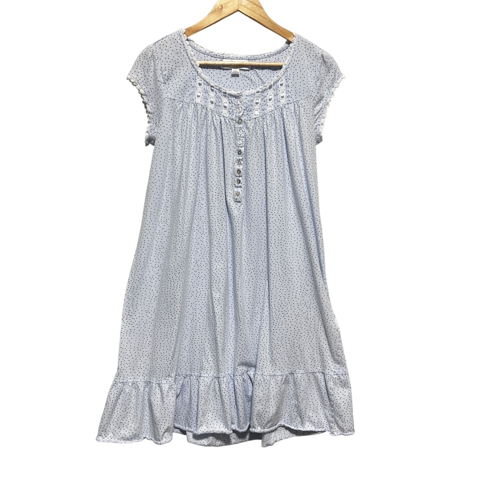 Eileen West Women Cottagecore Romantic Nightgown S Blue Polka Dot Lace Ruffle